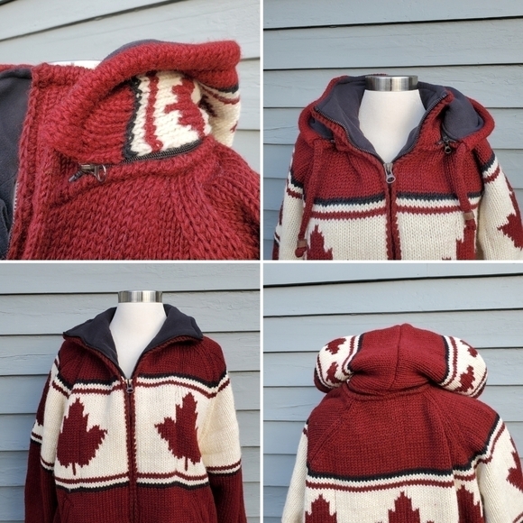 Northern Lifestyle Canadian Flag Maple Leaf Wool Knit Hoodie Coat Jacket Men's L - Picture 6 of 9